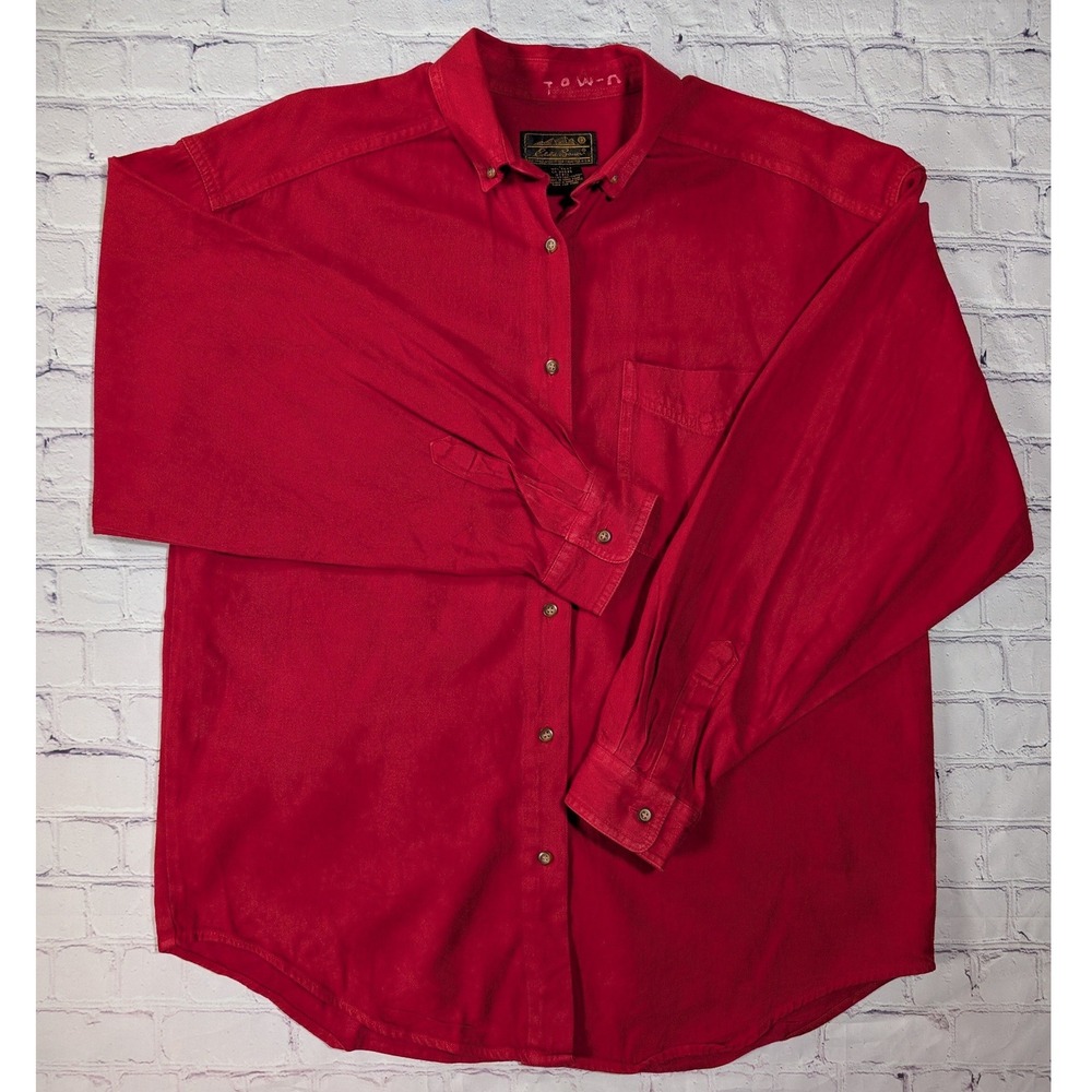 Vintage 90s Eddie Bauer Womens L Oversized Red Cotton Button Down Shirt